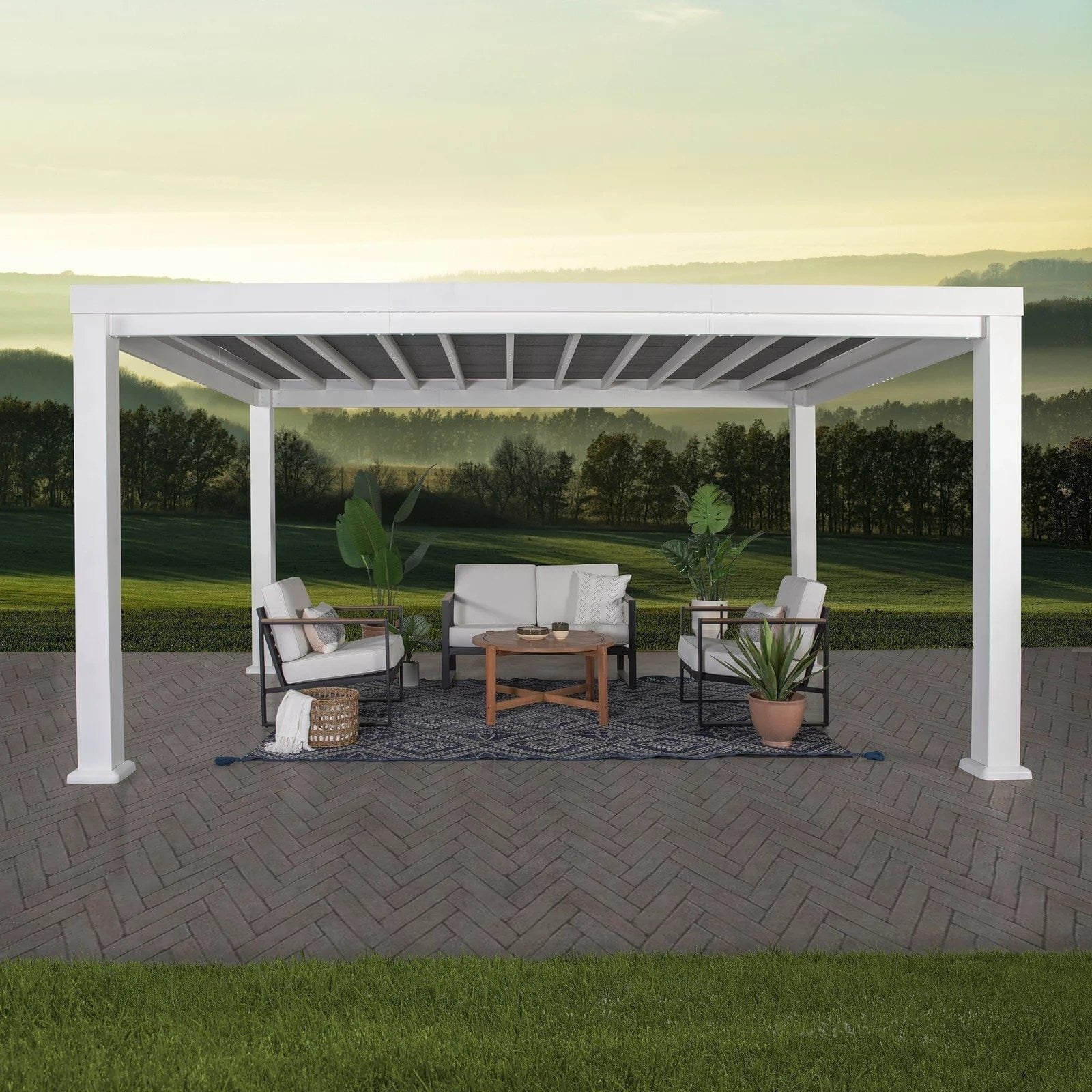 14×12 Windham Modern Steel Pergola With Sail Shade Soft Canopy - Image 1