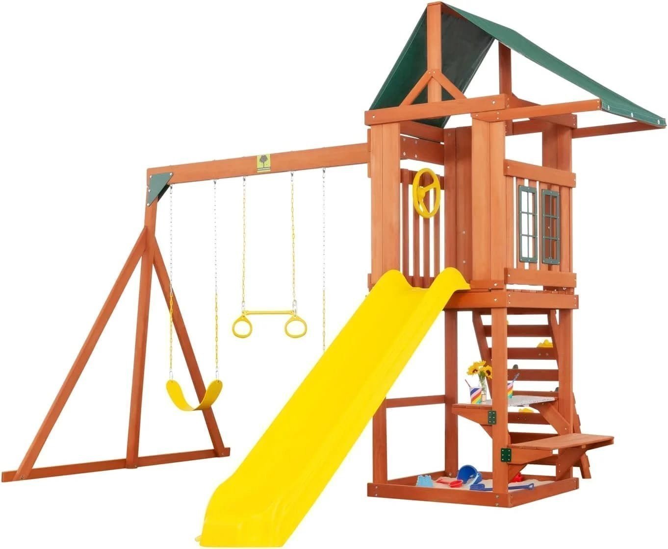 Creative Cedar Designs Cedar Cottage Wooden Swing Set - Image 1