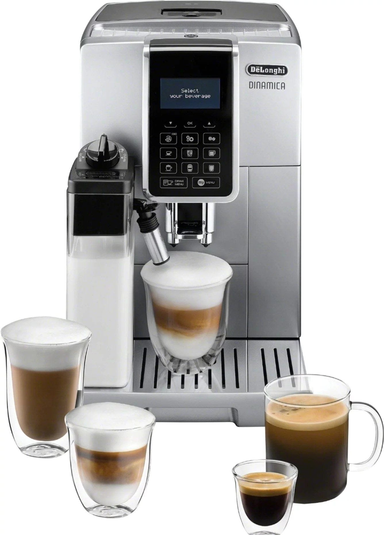 De’Longhi – Dinamica Espresso Machine with 15 bars of pressure and LatteCrema Fully Automatic Milk Frother – Silver - Image 1