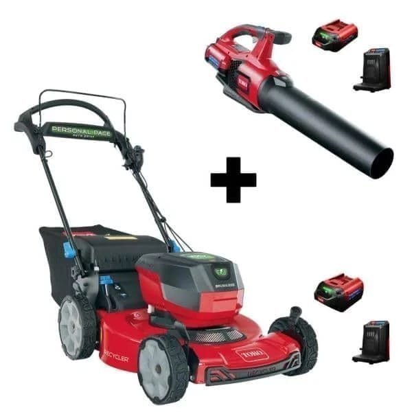 Flex-Force 60V Cordless 2-Tool Combo Kit 22 in. Recycler Walk Behind Lawn Mower & Leaf Blower w/Charger & Batteries - Image 1