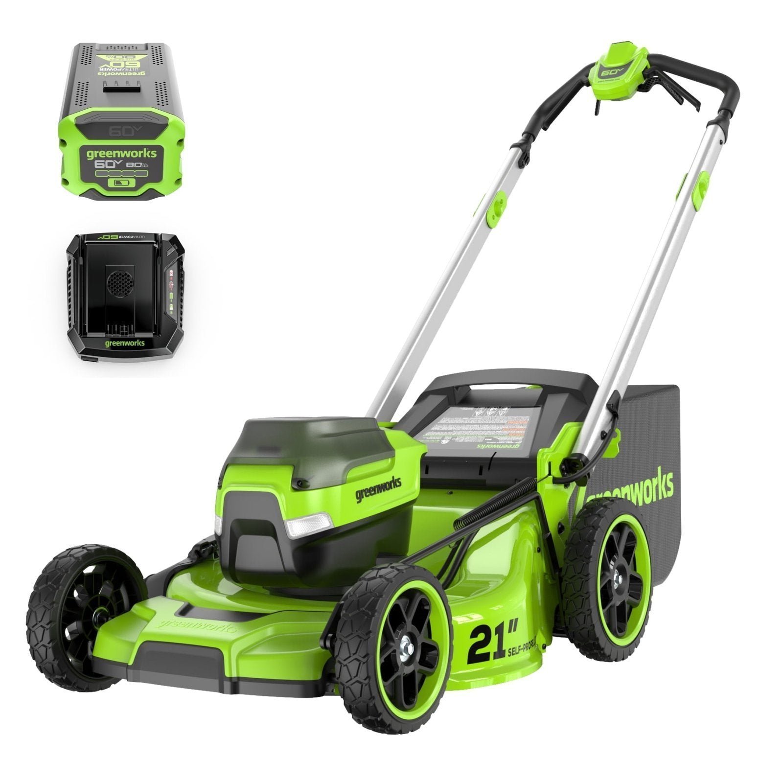 Greenworks 60V 21″ Self Propelled Lawn Mower with (1) 8.0 Ah Battery & Rapid Charger 2546402 - Image 1