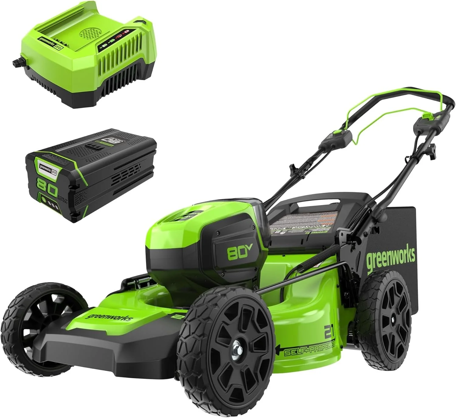 Greenworks 80V 21″ Cordless Self-Propelled Lawn Mowers. - Image 1